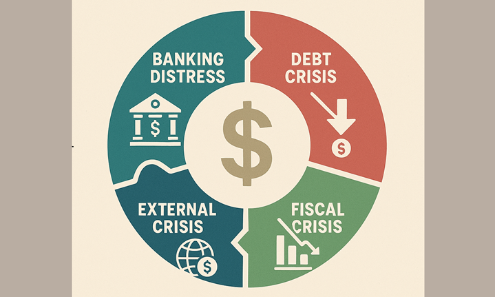 An infographic on the cycles of financial crisis in Bangladesh.